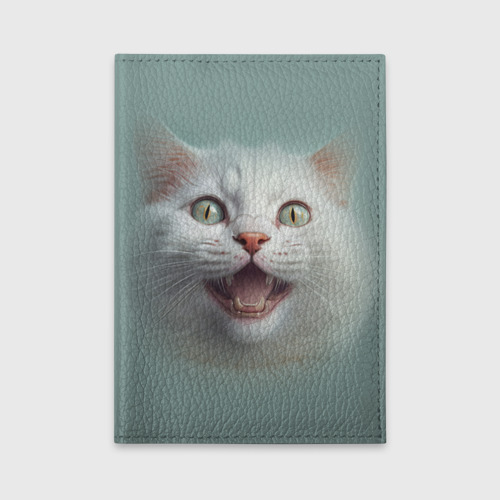 Обложка для автодокументов Довольный белый котенок, цвет зеленый