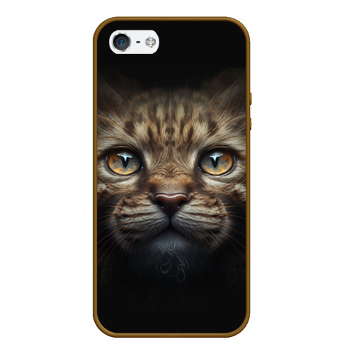 Чехол для iPhone 5/5S матовый Мордочка котика, цвет коричневый