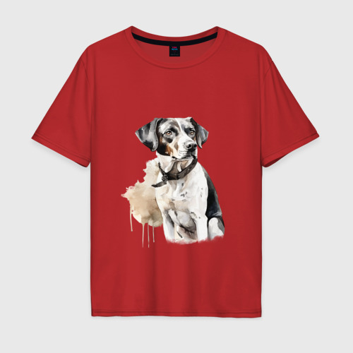 Мужская футболка хлопок Oversize с принтом Собака акварелью, вид спереди #2