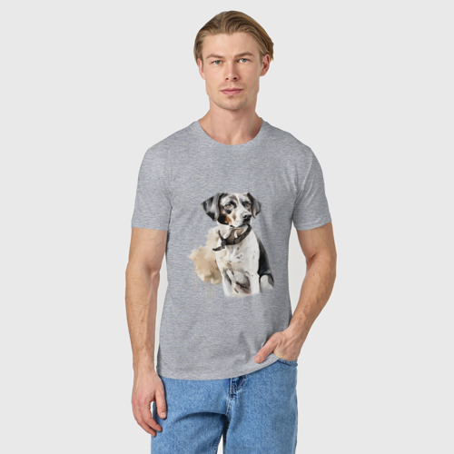 Мужская футболка хлопок Собака акварелью, цвет меланж - фото 3