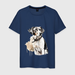 Мужская футболка хлопок Собака акварелью
