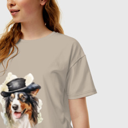 Женская футболка хлопок Oversize Австралийская овчарка рисунок - фото 2