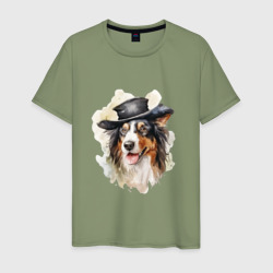 Мужская футболка хлопок Австралийская овчарка рисунок