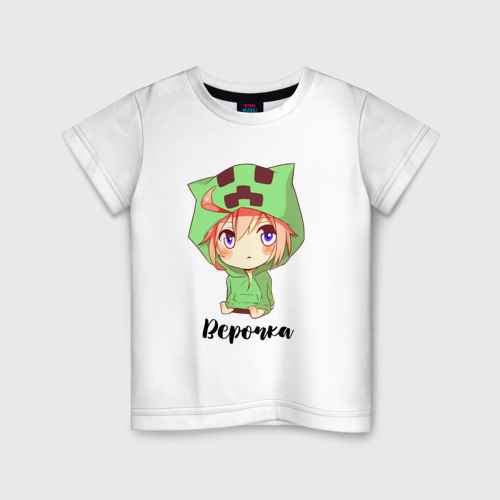 Детская футболка из хлопка с принтом Верочка - Майнкрафт, вид спереди №1