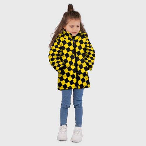 Зимняя куртка для девочек 3D Черно-желтая мелкая клетка, цвет черный - фото 5