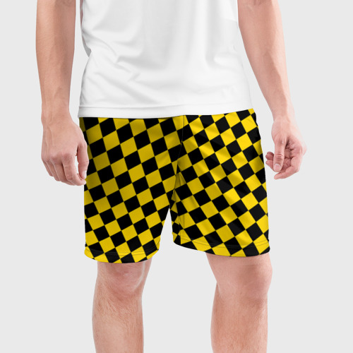 Мужские шорты спортивные Черно-желтая мелкая клетка, цвет 3D печать - фото 3