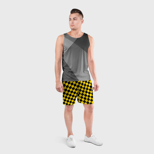 Мужские шорты спортивные Черно-желтая мелкая клетка, цвет 3D печать - фото 4