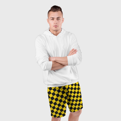 Мужские шорты спортивные Черно-желтая мелкая клетка, цвет 3D печать - фото 5