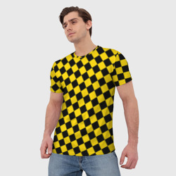 Мужская футболка 3D Черно-желтая мелкая клетка - фото 2