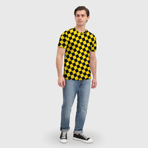 Мужская футболка 3D Черно-желтая мелкая клетка, цвет 3D печать - фото 5