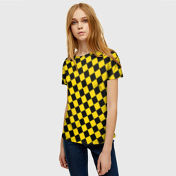 Женская футболка 3D Черно-желтая мелкая клетка - фото 2