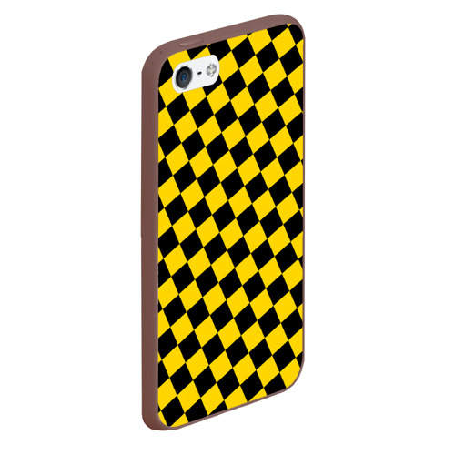 Чехол для iPhone 5/5S матовый Черно-желтая мелкая клетка, цвет коричневый - фото 3
