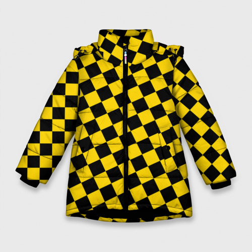 Зимняя куртка для девочек 3D Черно-желтая мелкая клетка, цвет черный