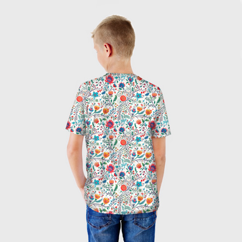 Детская футболка 3D с принтом Рисунок Летние цветы, вид сзади #2