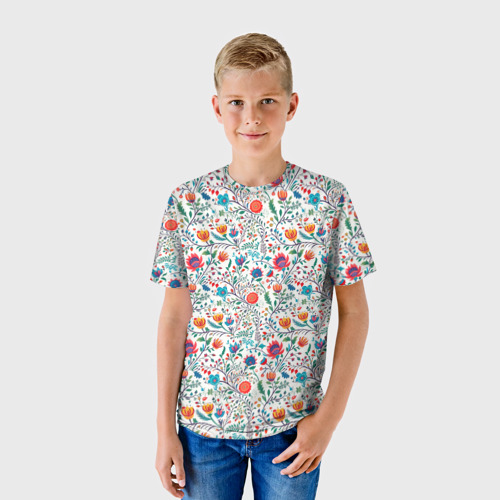 Детская футболка 3D с принтом Рисунок Летние цветы, фото на моделе #1