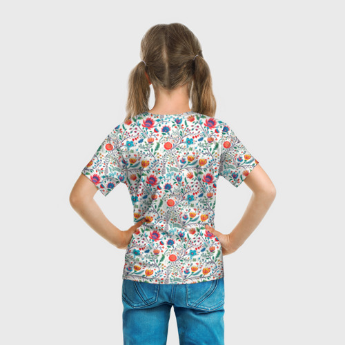 Детская футболка 3D с принтом Рисунок Летние цветы, вид сзади #2