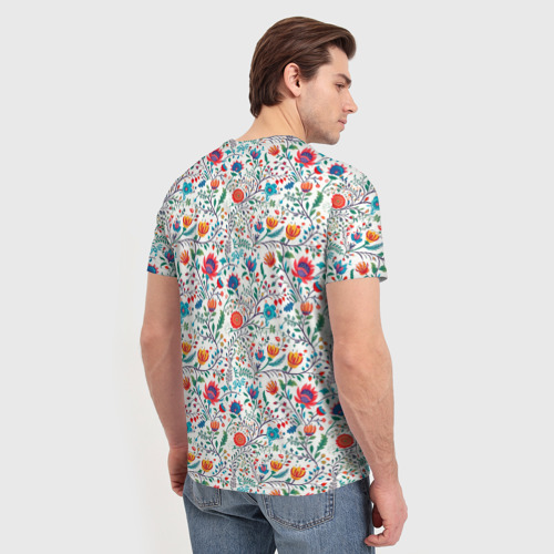 Мужская футболка 3D с принтом Рисунок Летние цветы, вид сзади #2