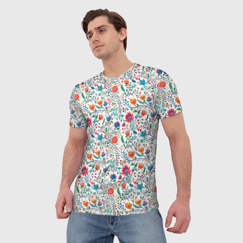 Мужская футболка 3D с принтом Рисунок Летние цветы, фото на моделе #1