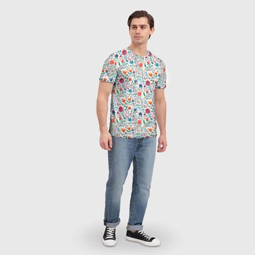 Мужская футболка 3D с принтом Рисунок Летние цветы, вид сбоку #3