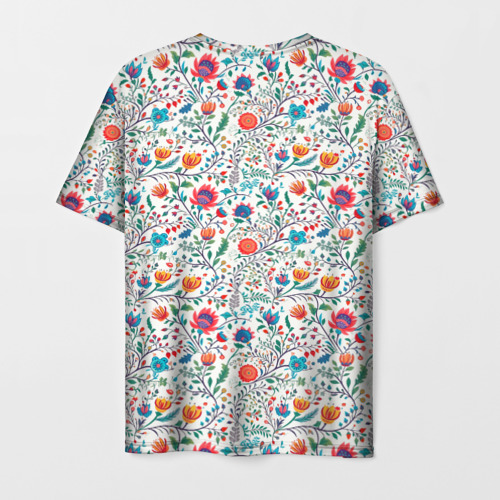 Мужская футболка 3D с принтом Рисунок Летние цветы, вид сзади #1