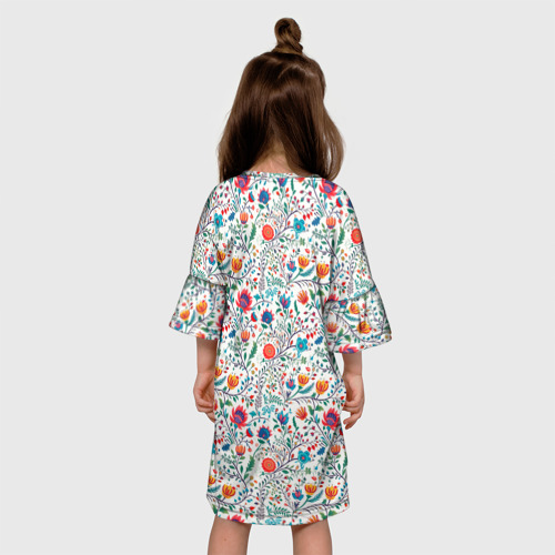 Детское платье 3D с принтом Рисунок Летние цветы, вид сзади #2