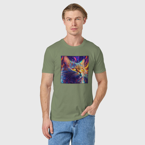 Мужская футболка хлопок с принтом Cat fantasy art, фото на моделе #1