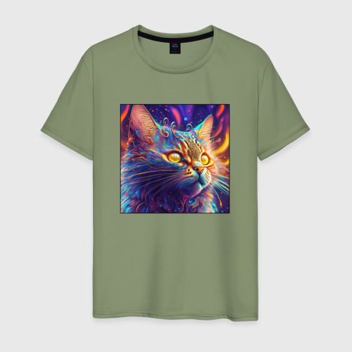Мужская футболка хлопок с принтом Cat fantasy art, вид спереди #2