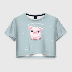 Женская футболка Crop-top 3D Пухля - Say Oink one more time
