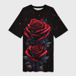 Платье-футболка 3D Готические розы в космосе