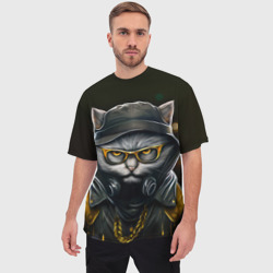 Мужская футболка oversize 3D Rich grey Cat - фото 2