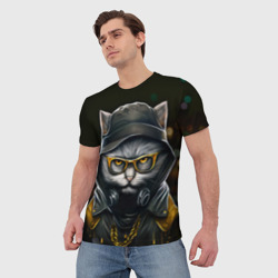 Мужская футболка 3D Rich grey Cat - фото 2