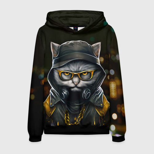 Мужская толстовка 3D Rich grey Cat, цвет черный