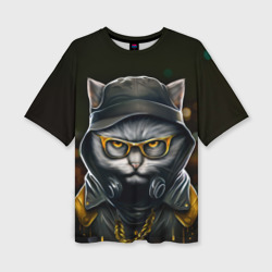 Женская футболка oversize 3D Rich grey Cat