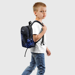 Рюкзак с принтом Синие объемные плиты для ребенка, вид сзади №1. Цвет основы: белый