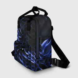 Рюкзак с принтом Синие объемные плиты для женщины, вид спереди №2. Цвет основы: белый