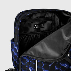 Рюкзак с принтом Синие объемные плиты для женщины, вид на модели спереди №5. Цвет основы: белый