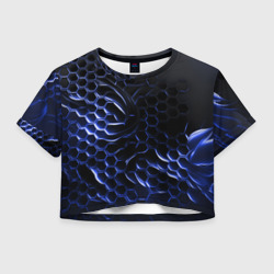 Синие объемные плиты – Женская футболка Crop-top 3D с принтом купить