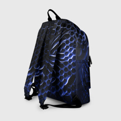 Рюкзак с принтом Синие объемные плиты для любого человека, вид сзади №1. Цвет основы: белый