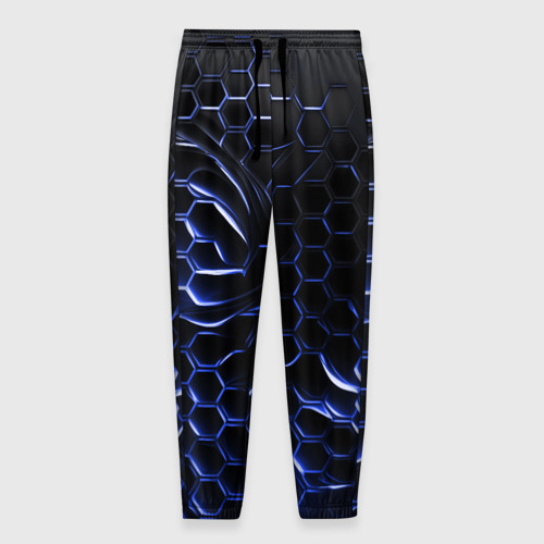 Мужские брюки с принтом Синие объемные плиты, вид спереди №1