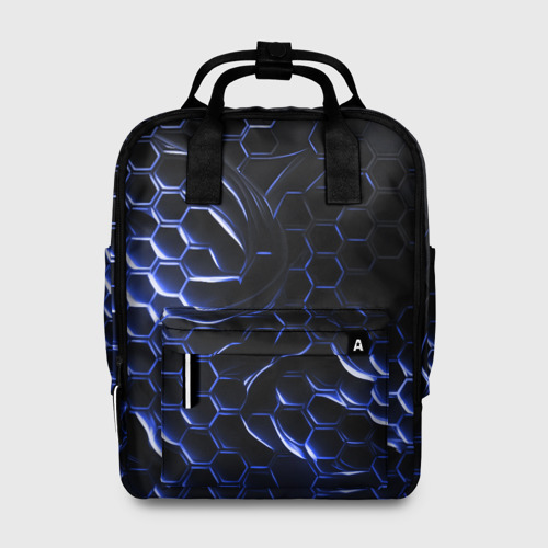 Женский рюкзак с принтом Синие объемные плиты, вид спереди №1
