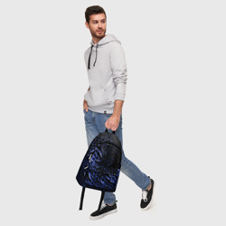 Рюкзак с принтом Синие объемные плиты для любого человека, вид спереди №5. Цвет основы: белый