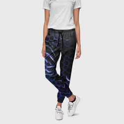 Синие объемные плиты – Женские брюки 3D с принтом купить