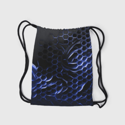 Рюкзак с принтом Синие объемные плиты для любого человека, вид сзади №2. Цвет основы: белый