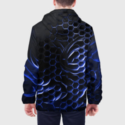 Куртка с принтом Синие объемные плиты для мужчины, вид на модели сзади №2. Цвет основы: белый