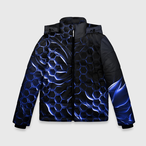 Зимняя куртка для мальчиков с принтом Синие объемные плиты, вид спереди №1