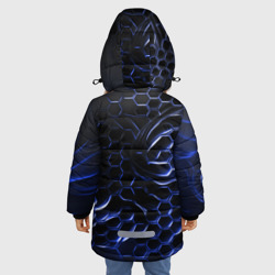 Куртка с принтом Синие объемные плиты для любого человека, вид сзади №2. Цвет основы: черный