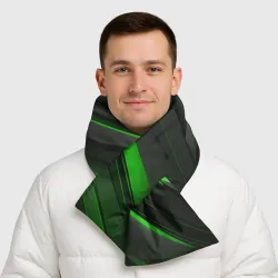 Шарф-пуховик 3D Черно-зеленые объемные полосы - фото 2
