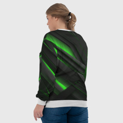 Свитшот с принтом Черно-зеленые объемные полосы для женщины, вид на модели сзади №3. Цвет основы: белый