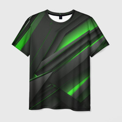 Мужская футболка 3D Черно-зеленые объемные полосы