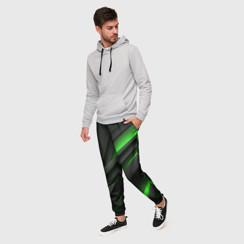 Мужские брюки 3D Черно-зеленые объемные полосы, цвет 3D печать - фото 3